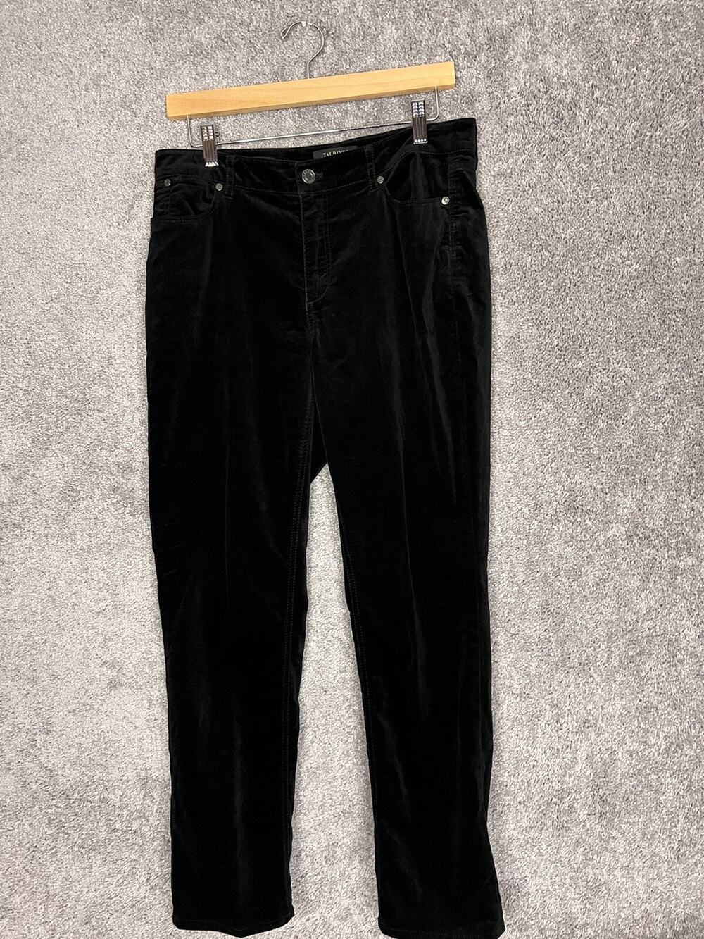 Talbots Petite 10P Black Velvet Pants Stretch Straight Leg Curvy Fit